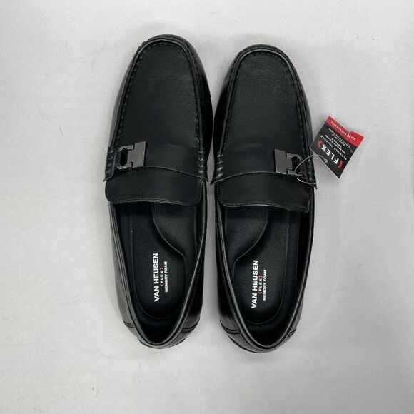 Van Heusen Rail Driving Loafers Men's Size 11 Black Leather Slip On Dress Shoes - Picture 10 of 11